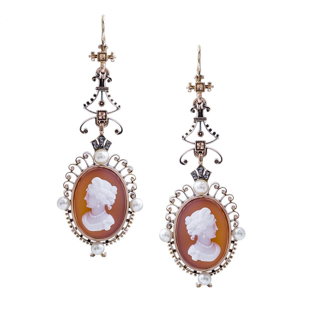 Antique cameo drop earrings.