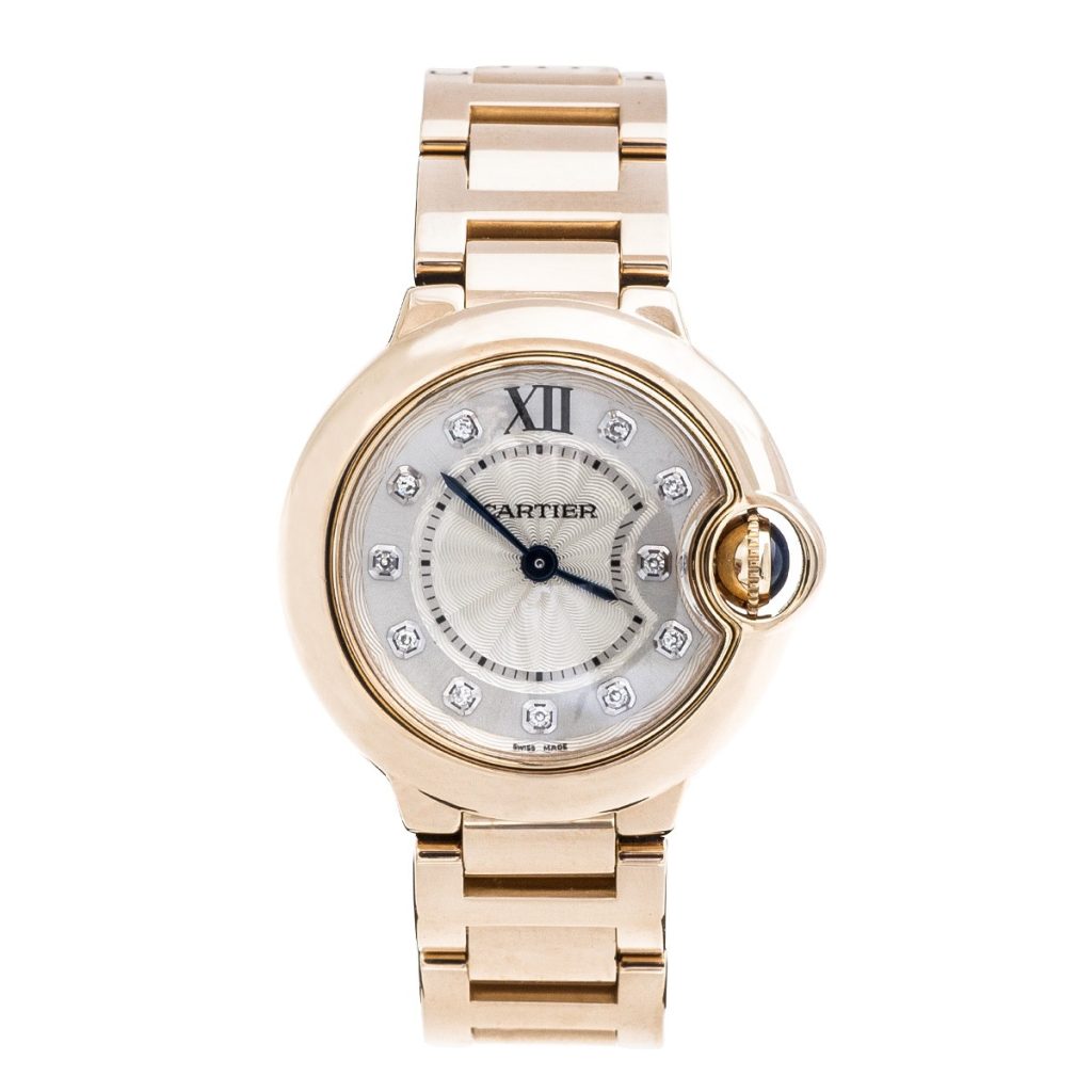 Pre-owned women’s Cartier in rose gold with diamond dial.