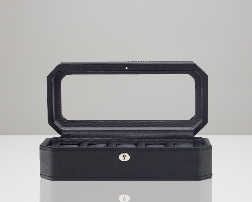 Black watch storage box with mirror. this link will open in a new window.