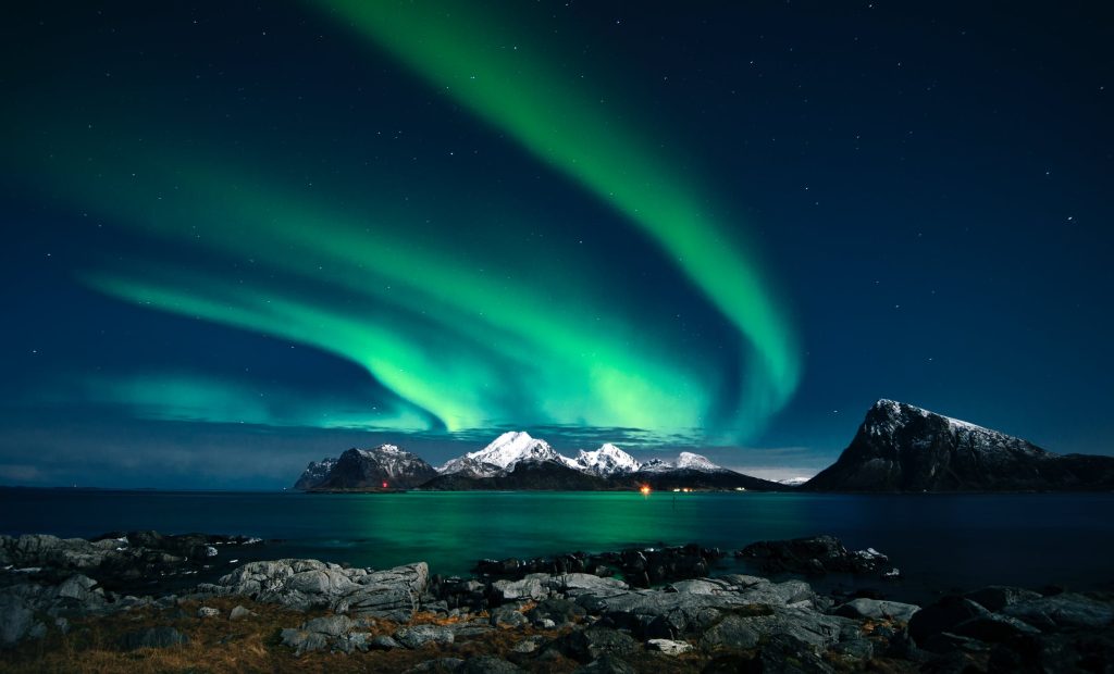 Green Northern Lights in Iceland.