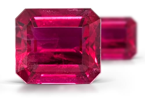 Emerald cut red beryl gemstone.