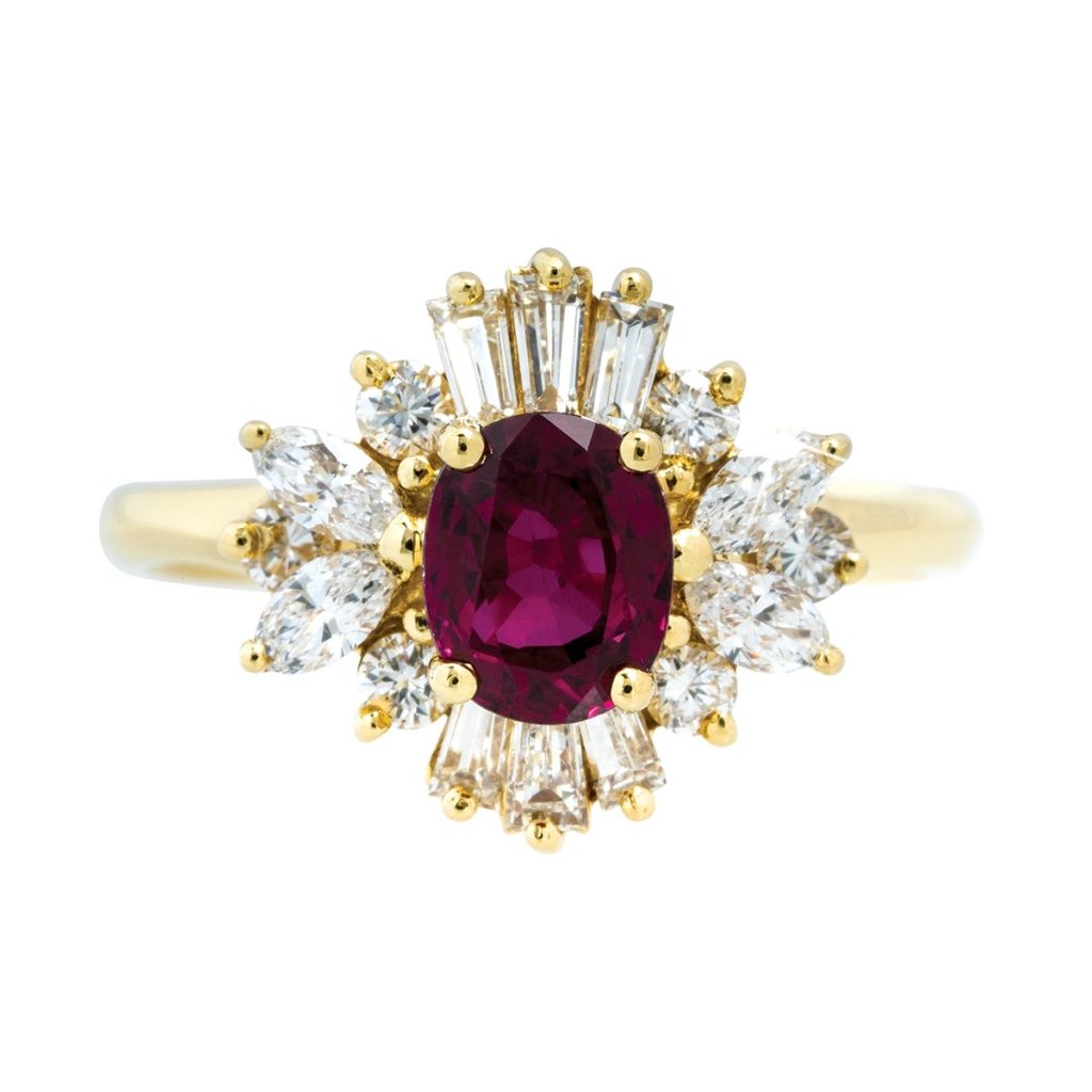 Ruby colored gemstone ring