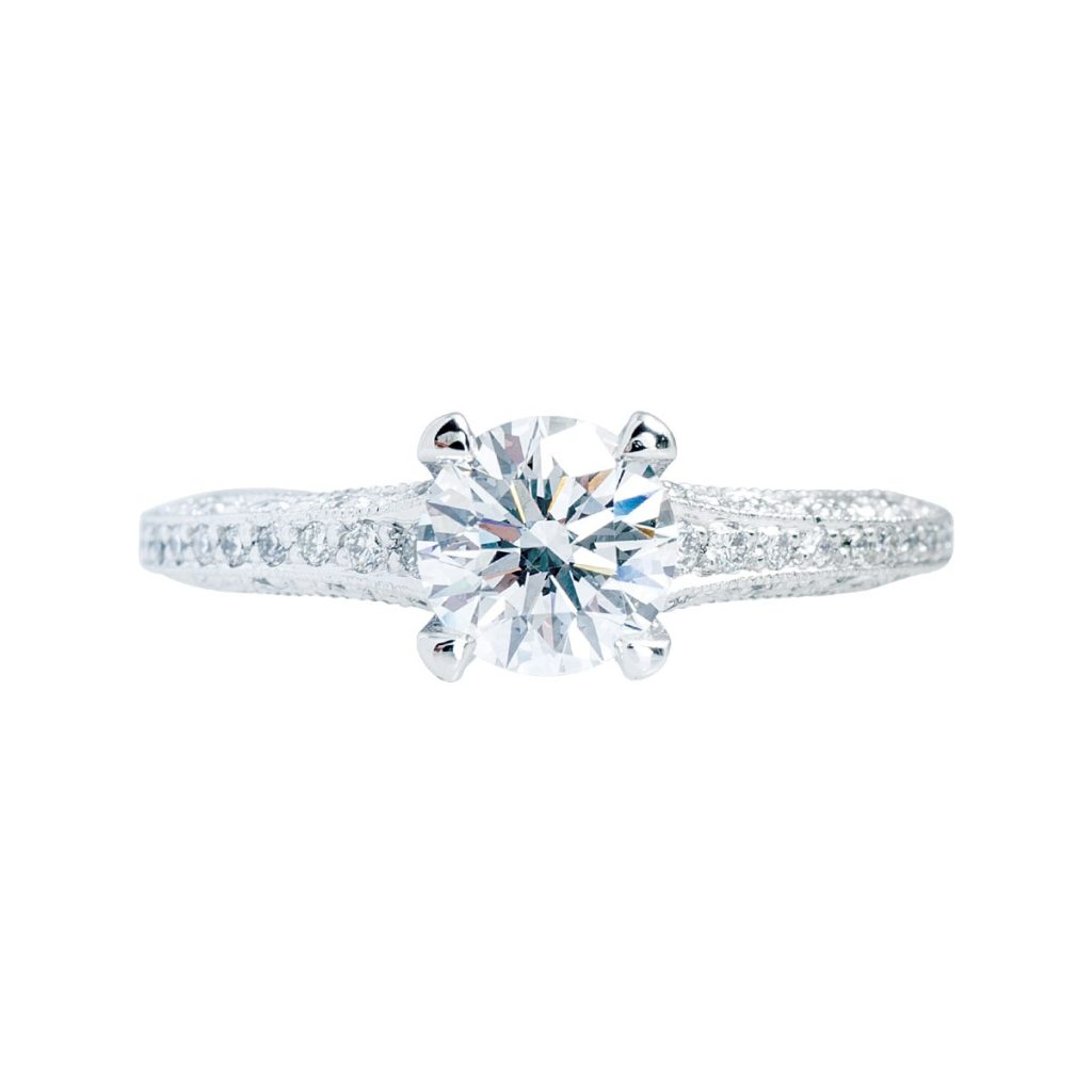 A stunning diamond engagement ring featuring a brilliant cut diamond, symbolizing love and commitment.