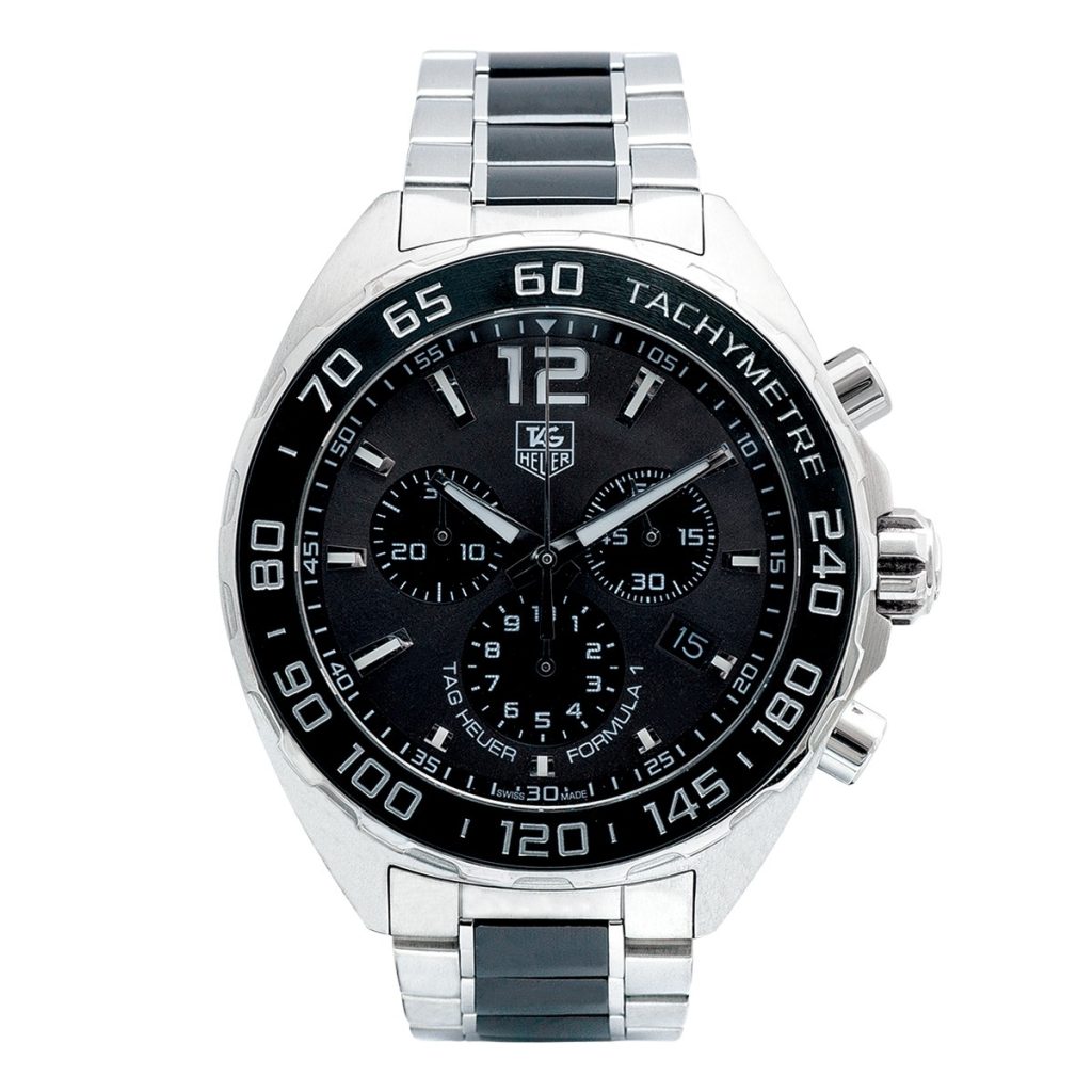 Pre-owned men’s TAG Heuer Formula 1 in stainless steel and black PVD with a black
dial.