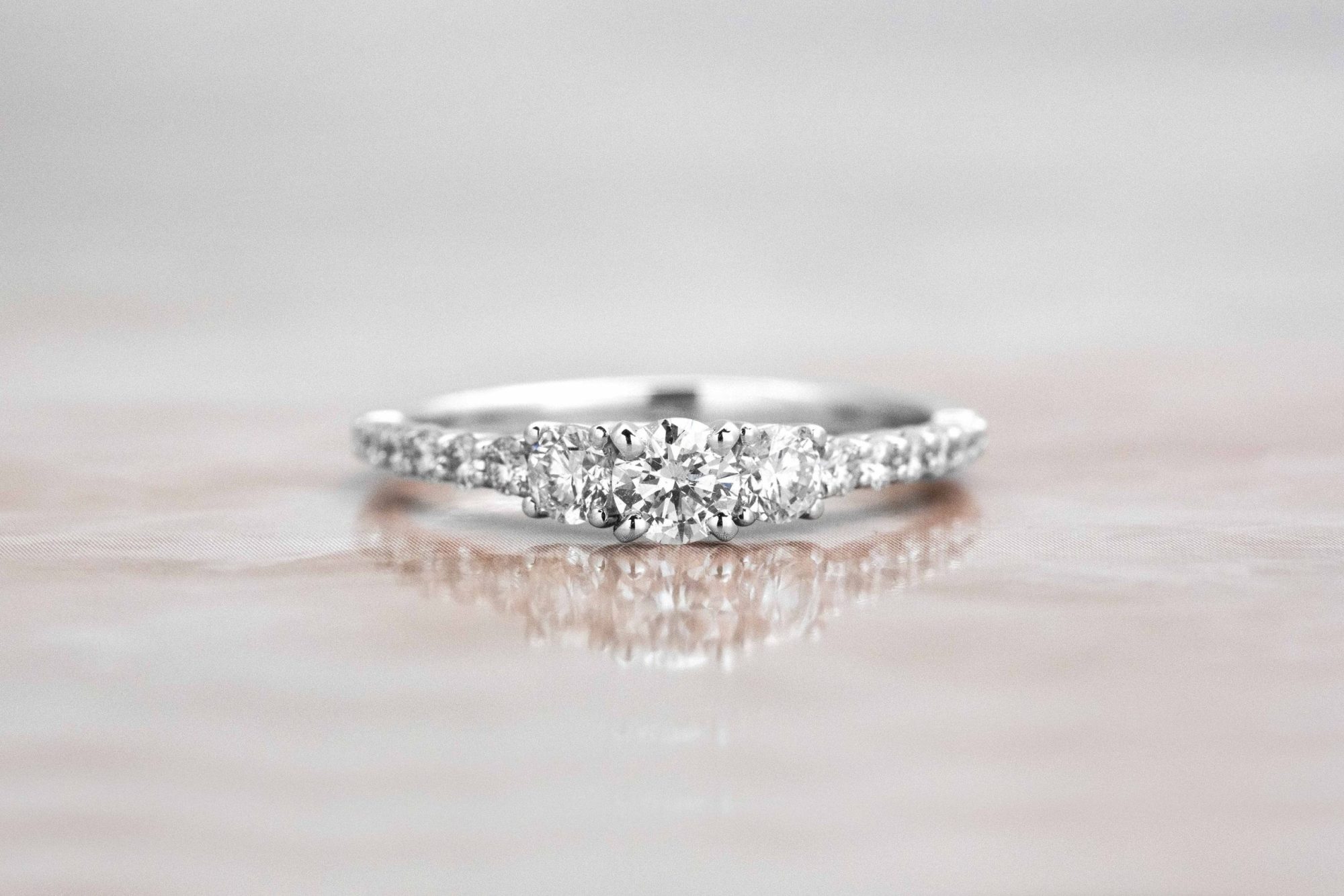 three stone pave dainty ring