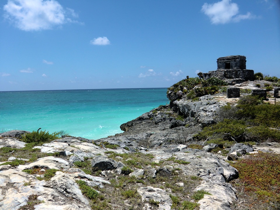 Aerial view of the Mayan Ruins in Tulum, Mexico.