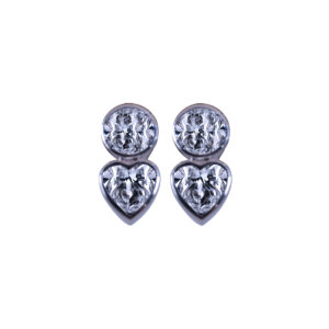 white gold round and heart shape diamond drop earrings