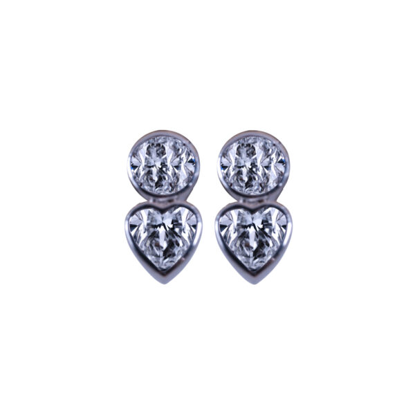 white gold round and heart shape diamond drop earrings