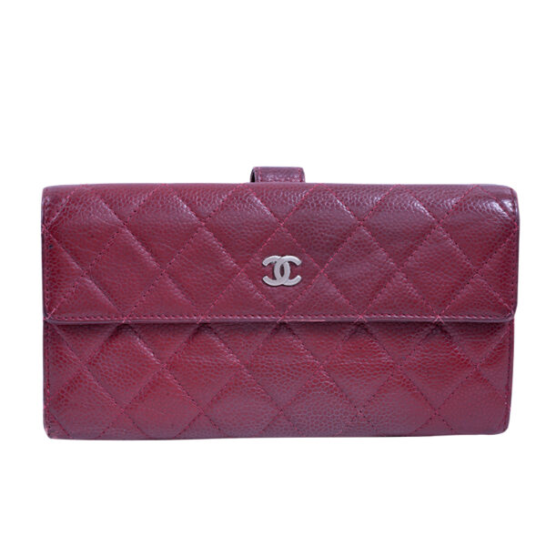 rectangular maroon leather Chanel wallet