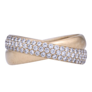 yellow gold Tiffany 2-band ring, one ring solid gold, one ring set with pave diamonds