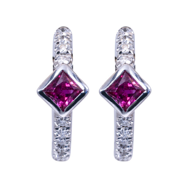 princess rubies and diamond huggie hoop earrings