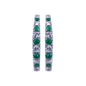 white gold hoop earrings with alternating emeralds and diamonds