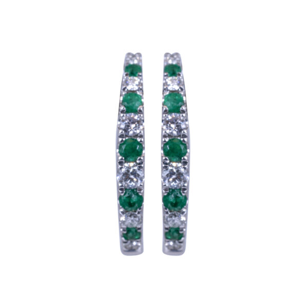 white gold hoop earrings with alternating emeralds and diamonds