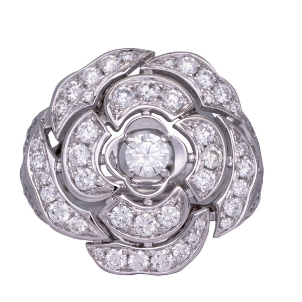 designer white gold flower ring set with diamonds