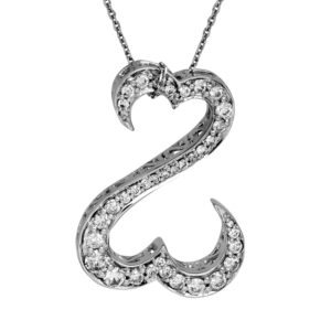 white gold open heart shaped pendant set with diamonds