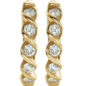 gold and diamond twist huggie hoop earrings