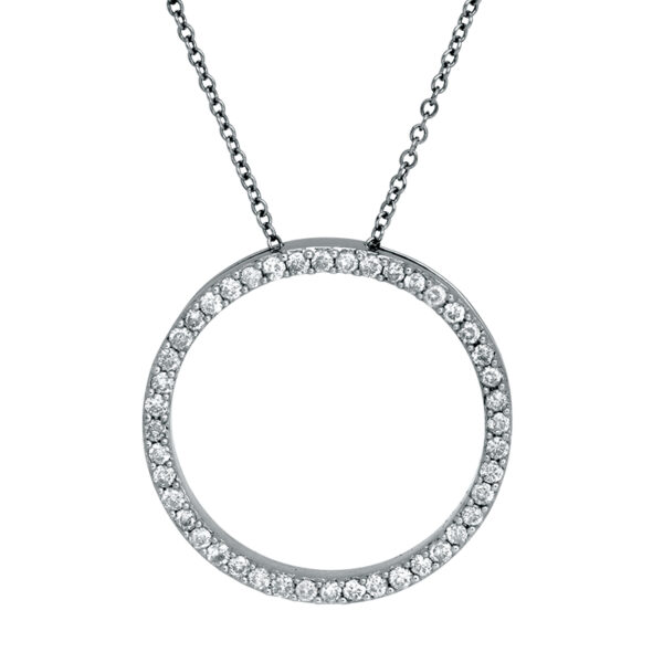 white gold open circle pendant set with diamonds