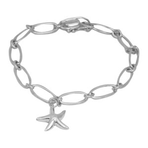 sterling silver link bracelet with one starfish charm