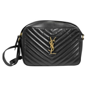 black quilted leather with gold YSL logo in the center